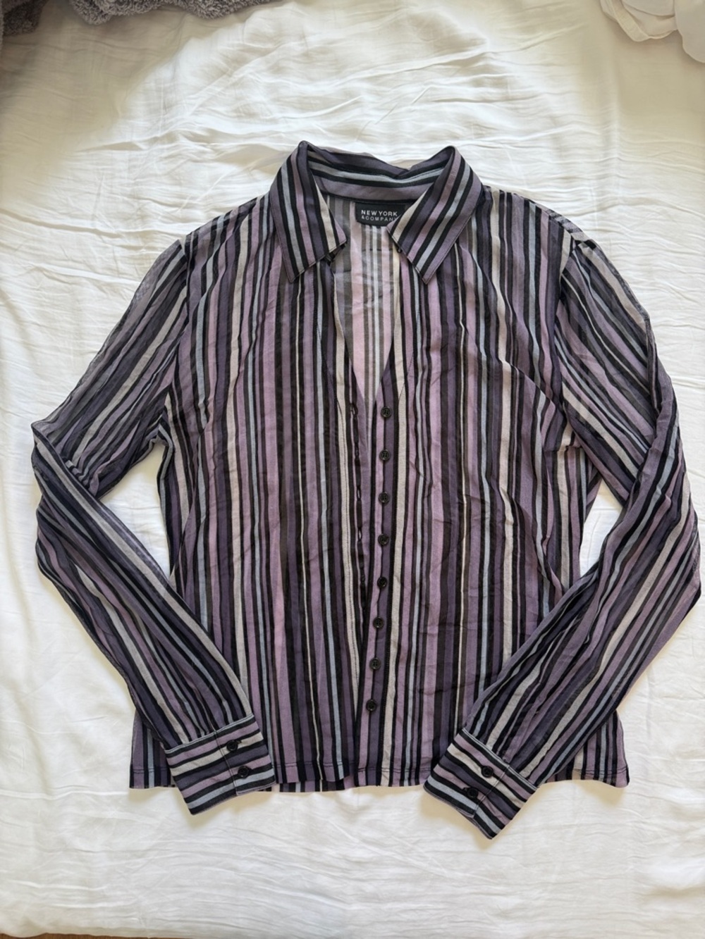 New York & Company Lavender and Black Striped Button-Down Shirt